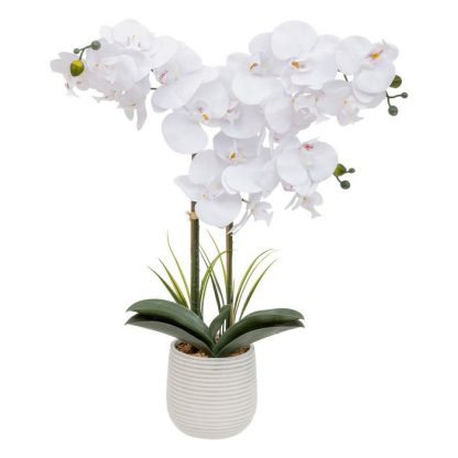 Fleur Artificielle | Orchidée Artificielle en Pot "Riva" 60cm Blanc Fleur Artificielle Blanc