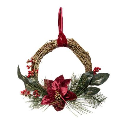 Guirlande de Noël | Couronne de Noël Poinsettia "Soir" 38cm Naturel Décoration de Noël Guirlande de Noël