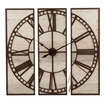 Horloge Murale | Horloge Murale 3 Parties "Chiffres Romains" 114cm Marron Horloge Murale Horloge Murale