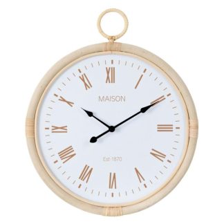 Horloge Murale | Horloge Murale en Rotin "Kyr" 48cm Blanc Horloge Murale Horloge Murale