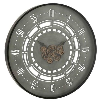 Horloge Murale | Horloge Murale "Engrenage Secondes" 90cm Gris Horloge Murale Gris & Noir