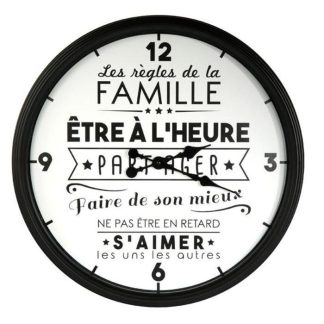 Horloge Murale | Horloge Murale "Famille" 50cm Blanc & Noir Horloge Murale Blanc & Noir