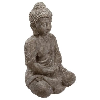 Jardin Zen & Bouddha | Statue en Ciment "Bouddha Assis" 46cm Gris Accessoires Déco Gris