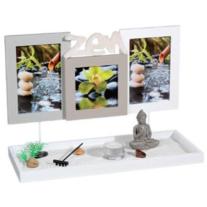 Jardin Zen & Bouddha | Jardin Zen & 3 Cadres Photos 36cm Blanc Accessoires Déco Blanc