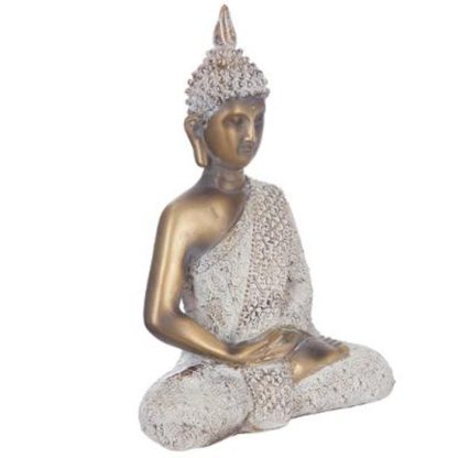 Jardin Zen & Bouddha | Statue Bouddha Assis 27cm Or & Blanc Accessoires Déco Jardin Zen & Bouddha