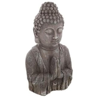 Jardin Zen & Bouddha | Statuette de Bouddha "Effet Bois" 49cm Gris Accessoires Déco Gris