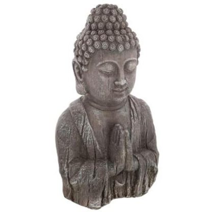 Jardin Zen & Bouddha | Statuette de Bouddha "Effet Bois" 49cm Gris Accessoires Déco Gris