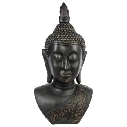 Jardin Zen & Bouddha | Statue Bouddha "Tête Souriante" 113cm Noir Accessoires Déco Jardin Zen & Bouddha