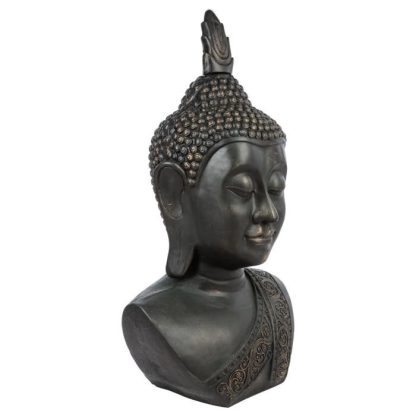 Jardin Zen & Bouddha | Statue Bouddha "Tête Souriante" 113cm Noir Accessoires Déco Jardin Zen & Bouddha