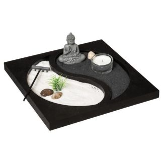 Jardin Zen & Bouddha | Jardin Zen Bouddha "Ying Yang" 23cm Noir Accessoires Déco Jardin Zen & Bouddha