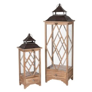 Lanterne | Lot de 2 Lanternes en Bois "Fenêtre" 34cm Beige Bougies & Senteurs Beige