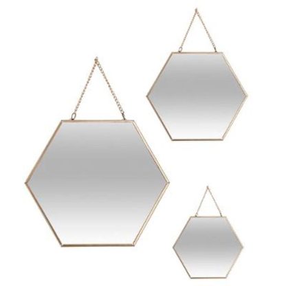 Miroir | Lot de 3 Miroirs Métal "Hexagone" 29cm Or Horloges, Miroirs & Pense-Bêtes Miroir