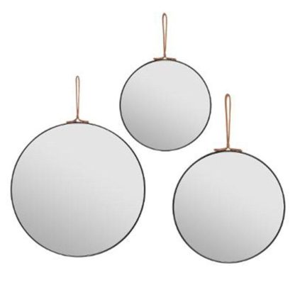 Miroir | Lot de 3 Miroirs Muraux Déco "Lilou" 30cm Noir Horloges, Miroirs & Pense-Bêtes Miroir