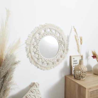 Miroir | Miroir Déco Macramé "Boho" 55cm Beige Horloges, Miroirs & Pense-Bêtes Beige