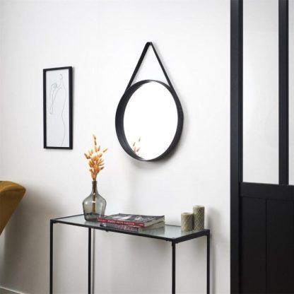 Miroir | Miroir Rond "Barbier" 51cm Noir Horloges, Miroirs & Pense-Bêtes Miroir