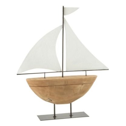 Objet à Poser | Bateau Voilier sur Socle "Black Lombok" 43cm Naturel Accessoires Déco Naturel