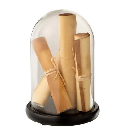 Objet à Poser | Cloche Déco en Verre "Parchemins" 25cm Beige Accessoires Déco Marron