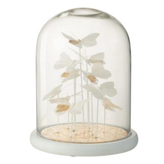 Objet à Poser | Cloche Décorative "Papillons Points" 29cm Blanc Accessoires Déco Blanc & Or