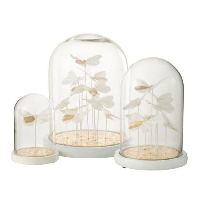 Objet à Poser | Cloche Décorative "Papillons Points" 29cm Blanc Accessoires Déco Blanc & Or