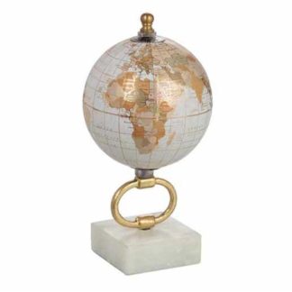 Objet à Poser | Globe sur Pied en Marbre "Mappemonde" 20cm Or Accessoires Déco Blanc & Or