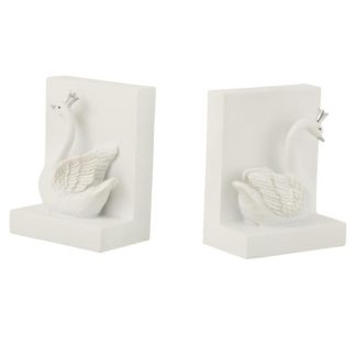 Objet à Poser | Lot de 2 Serre-Livres "Cygne" 14cm Blanc & Argent Accessoires Déco Blanc & Argent