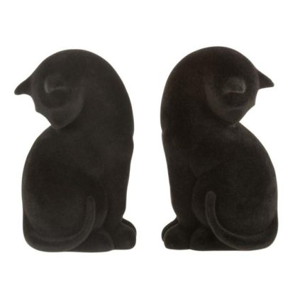 Objet à Poser | Lot de 2 Serre-Livres Velours "Chat" 18cm Noir Accessoires Déco Noir