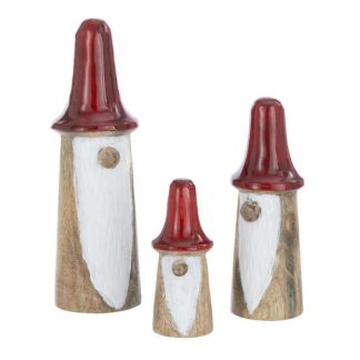 Objet à Poser | Lot de 3 Gnomes "Champignons" 25cm Naturel & Rouge Accessoires Déco Naturel &Rouge