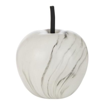 Objet à Poser | Pomme Déco "Effet Marbre" 25cm Blanc Accessoires Déco Blanc