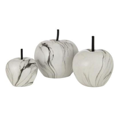 Objet à Poser | Pomme Déco "Effet Marbre" 25cm Blanc Accessoires Déco Blanc