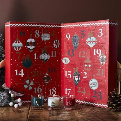 Objet Décoratif | Calendrier de l’Avent 24 Bougies Parfumées "Noël" 30cm Rouge Décoration de Noël Objet Décoratif