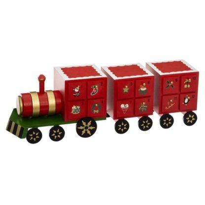 Objet Décoratif | Calendrier de l’Avent Train "Soir de Noël" 48cm Rouge Décoration de Noël Objet Décoratif