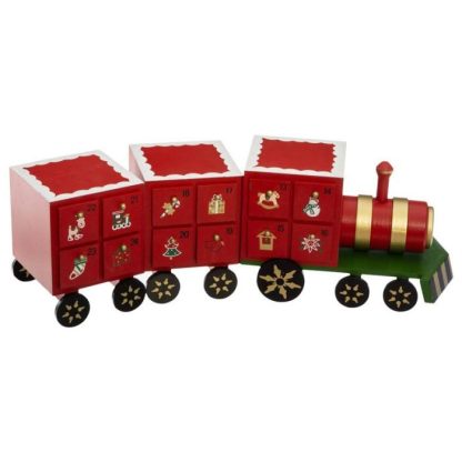 Objet Décoratif | Calendrier de l’Avent Train "Soir de Noël" 48cm Rouge Décoration de Noël Objet Décoratif