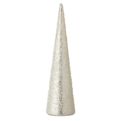 Objet Décoratif | Cône Déco Perles "Serenity" 35cm Argent Décoration de Noël Argent & Blanc