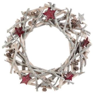 Objet Décoratif | Couronne de Noël "Première Étoile" 32cm Gris Décoration de Noël Gris & Rouge