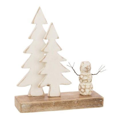 Objet Décoratif | Décoration en Bois "Bonhomme de neige" 30cm Blanc Décoration de Noël Blanc & Naturel