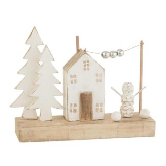 Objet Décoratif | Décoration en Bois "Maison Sapin" 43cm Naturel Décoration de Noël Blanc & Naturel