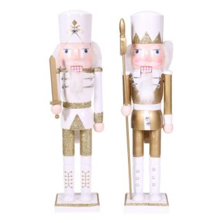 Objet Décoratif | Lot de 2 Casse-Noisettes "Noël" Blanc & Doré Décoration de Noël Blanc & Doré