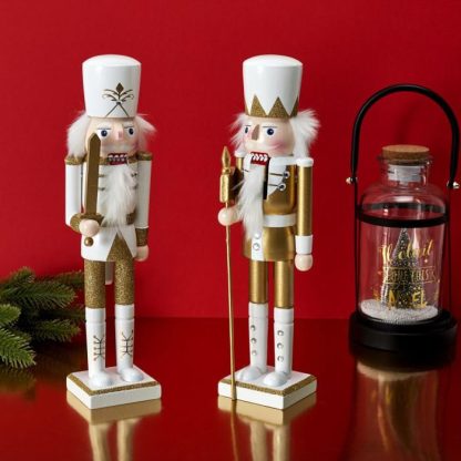 Objet Décoratif | Lot de 2 Casse-Noisettes "Noël" Blanc & Doré Décoration de Noël Blanc & Doré