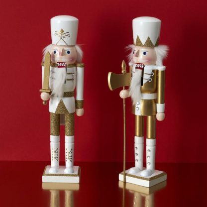 Objet Décoratif | Lot de 2 Casse-Noisettes "Noël" Blanc & Doré Décoration de Noël Blanc & Doré