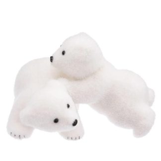 Objet Décoratif | Lot de 2 Oursons qui Jouent "Manteau" 25cm Blanc Décoration de Noël Blanc