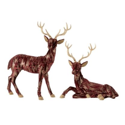 Objet Décoratif | Lot de 2 Statues Rennes "Sequin" 76cm Bordeaux Décoration de Noël Bordeaux