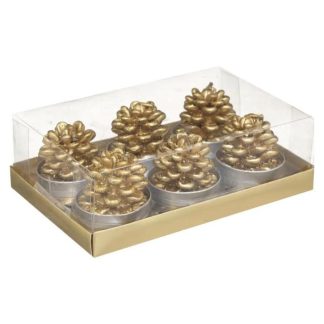 Objet Décoratif | Lot de 6 Bougies Déco "Marron Glacé" 140g Or Décoration de Noël Objet Décoratif