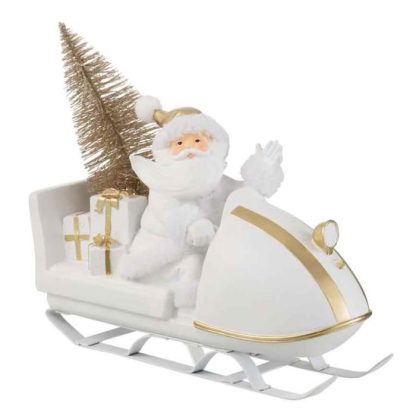 Objet Décoratif | Père Noël Déco "Traîneau" 31cm Blanc & Or Décoration de Noël Blanc & Or