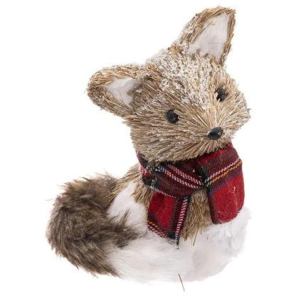 Objet Décoratif | Renard avec Écharpe "Marron Glacé" 20cm Naturel Décoration de Noël Naturel