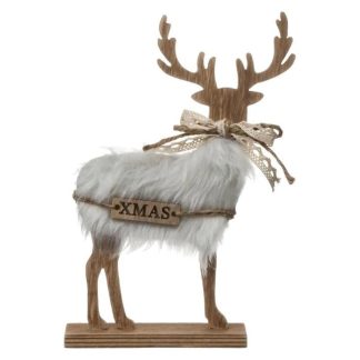 Objet Décoratif | Renne de Noël Fourrure "Bois d’Argent" 21cm Naturel Décoration de Noël Naturel, Gris & Blanc