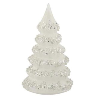 Objet Décoratif | Sapin de Noël Déco "Lignes Paillettes" 21cm Blanc Décoration de Noël Blanc & Argent