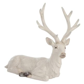 Objet Décoratif | Statue Déco à Poser Cerf "Couché" 70cm Blanc Décoration de Noël Blanc