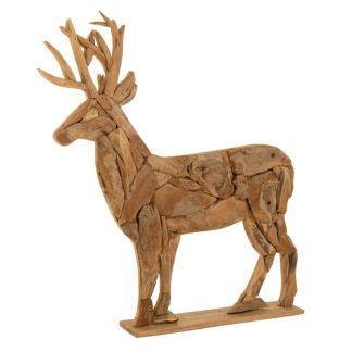 Objet Décoratif | Statue Déco en Bois "Cerf" 140cm Naturel Décoration de Noël Naturel