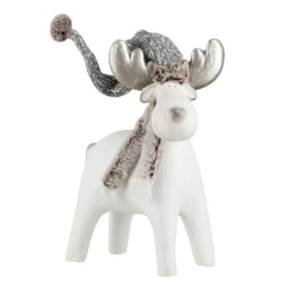 Objet Décoratif | Statue Déco "Renne 4 Pattes" 40cm Gris Décoration de Noël Blanc & Argent