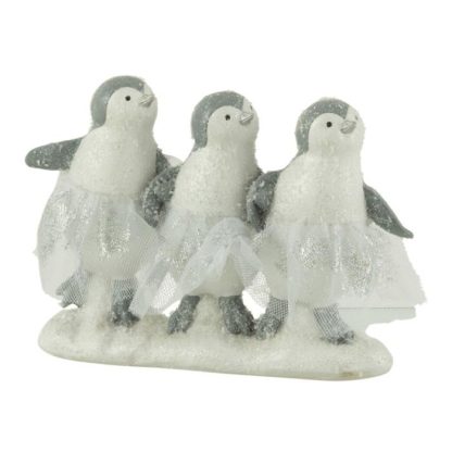 Objet Décoratif | Statuette Déco "3 Pingouins" 20cm Blanc & Gris Décoration de Noël Blanc & Gris